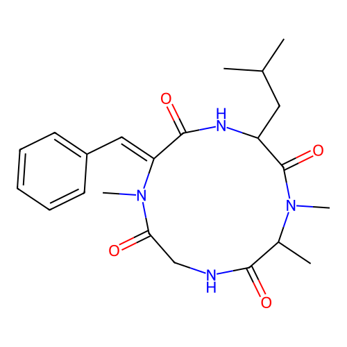 Cyclo(N-methyl-D-alanylglycyl-alpha,beta-didehydro-N-methylphenylalanyl-L-leucyl) structure