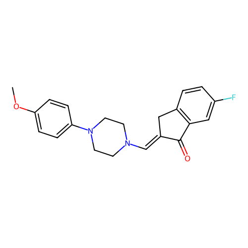 (2E)-6-fluoro-2-[[4-(4-methoxyphenyl)piperazin-1-yl]methylidene]-3H-inden-1-one structure