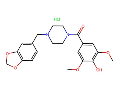 Phenol, 2,6-dimethoxy-4-(4-piperonylpiperazin-1-ylcarbonyl)-, hydrochloride structure