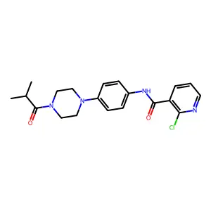 2-chloro-N-[4-[4-(2-methylpropanoyl)piperazin-1-yl]phenyl]pyridine-3-carboxamide structure