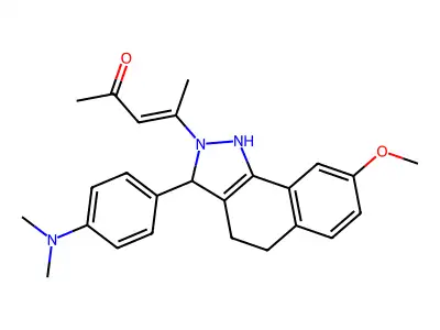 4-[3-(4-dimethylaminophenyl)-8-methoxy-1,3,4,5-tetrahydrobenzo[g]indazol-2-yl]pent-3-en-2-one structure