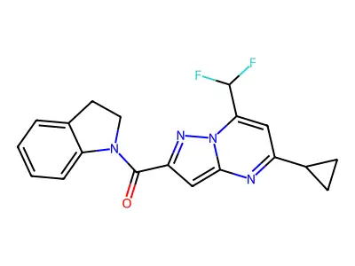 [5-cyclopropyl-7-(difluoromethyl)pyrazolo[1,5-a]pyrimidin-2-yl](2,3-dihydro-1H-indol-1-yl)methanone structure