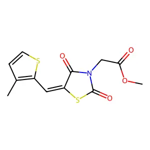 methyl {(5E)-5-[(3-methylthiophen-2-yl)methylidene]-2,4-dioxo-1,3-thiazolidin-3-yl}acetate structure
