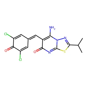 (6Z)-6-(3,5-dichloro-4-hydroxybenzylidene)-5-imino-2-(propan-2-yl)-5,6-dihydro-7H-[1,3,4]thiadiazolo[3,2-a]pyrimidin-7-one structure