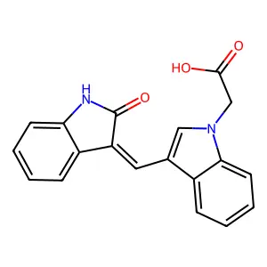 2-(3-((2-Oxoindolin-3-ylidene)methyl)-1H-indol-1-yl)acetic acid structure