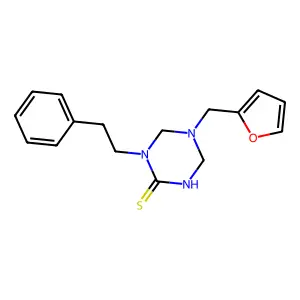 5-(Furan-2-ylmethyl)-1-phenethyl-1,3,5-triazinane-2-thione structure