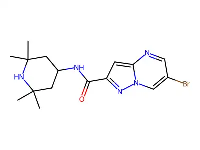 6-bromo-N-(2,2,6,6-tetramethylpiperidin-4-yl)pyrazolo[1,5-a]pyrimidine-2-carboxamide structure