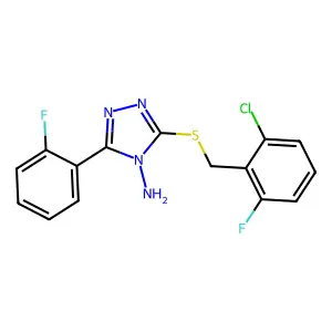5-[(6-chloro-2-fluorophenyl)methylthio]-3-(2-fluorophenyl)-1,2,4-triazole-4-yl amine structure