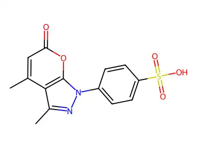 4-(3,4-Dimethyl-6-oxopyrano[2,3-c]pyrazol-1-yl)benzenesulfonic acid structure