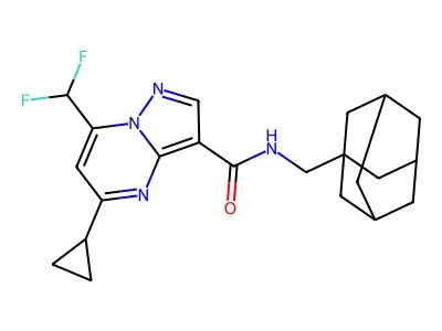 N-(1-adamantylmethyl)-5-cyclopropyl-7-(difluoromethyl)pyrazolo[1,5-a]pyrimidine-3-carboxamide structure
