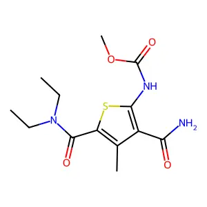 methyl N-[3-carbamoyl-5-(diethylcarbamoyl)-4-methylthiophen-2-yl]carbamate structure