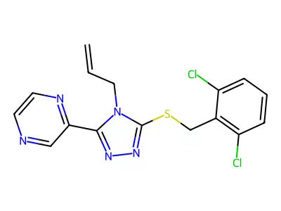 3-[(2,6-Dichlorophenyl)methylthio]-4-prop-2-enyl-5-pyrazin-2-yl-1,2,4-triazole structure