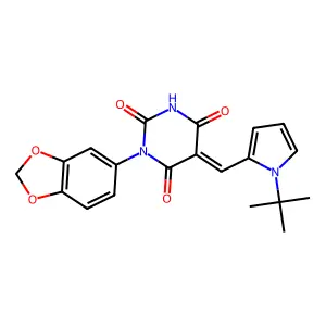 (5E)-1-(1,3-benzodioxol-5-yl)-5-[(1-tert-butyl-1H-pyrrol-2-yl)methylidene]pyrimidine-2,4,6(1H,3H,5H)-trione structure