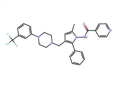 N-[5-methyl-2-phenyl-3-[[4-[3-(trifluoromethyl)phenyl]piperazin-1-yl]methyl]pyrrol-1-yl]pyridine-4-carboxamide structure