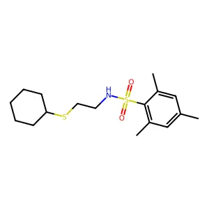 N-(2-cyclohexylsulfanylethyl)-2,4,6-trimethylbenzenesulfonamide structure