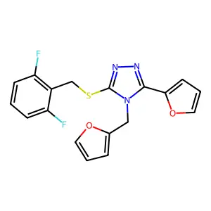 3-[(2,6-difluorobenzyl)sulfanyl]-5-(furan-2-yl)-4-(furan-2-ylmethyl)-4H-1,2,4-triazole structure