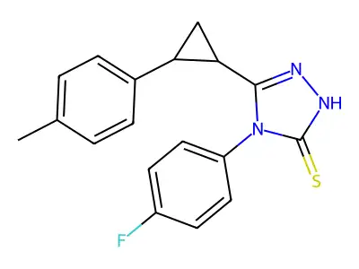 4-(4-fluorophenyl)-3-[2-(4-methylphenyl)cyclopropyl]-1H-1,2,4-triazole-5-thione structure