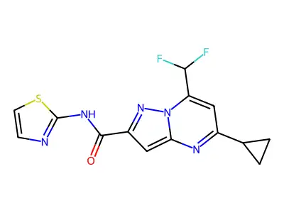 5-cyclopropyl-7-(difluoromethyl)-N-(1,3-thiazol-2-yl)pyrazolo[1,5-a]pyrimidine-2-carboxamide structure