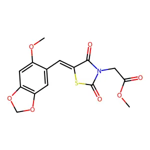 methyl {(5E)-5-[(6-methoxy-1,3-benzodioxol-5-yl)methylidene]-2,4-dioxo-1,3-thiazolidin-3-yl}acetate structure