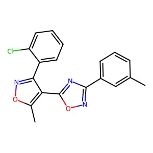 5-[3-(2-chlorophenyl)-5-methyl-1,2-oxazol-4-yl]-3-(3-methylphenyl)-1,2,4-oxadiazole structure