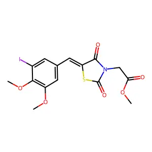 methyl [(5E)-5-(3-iodo-4,5-dimethoxybenzylidene)-2,4-dioxo-1,3-thiazolidin-3-yl]acetate structure