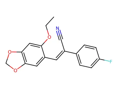 (Z)-3-(6-ethoxy-1,3-benzodioxol-5-yl)-2-(4-fluorophenyl)prop-2-enenitrile structure