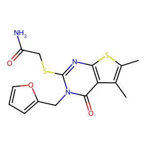 2-{[3-(furan-2-ylmethyl)-5,6-dimethyl-4-oxo-3,4-dihydrothieno[2,3-d]pyrimidin-2-yl]sulfanyl}acetamide structure