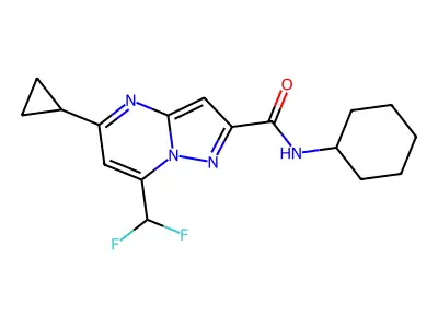 N-cyclohexyl-5-cyclopropyl-7-(difluoromethyl)pyrazolo[1,5-a]pyrimidine-2-carboxamide structure