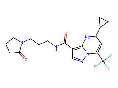 5-cyclopropyl-N-[3-(2-oxopyrrolidin-1-yl)propyl]-7-(trifluoromethyl)pyrazolo[1,5-a]pyrimidine-3-carboxamide structure