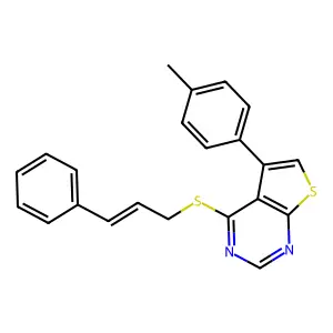 4-(cinnamylthio)-5-(p-tolyl)thieno[2,3-d]pyrimidine structure