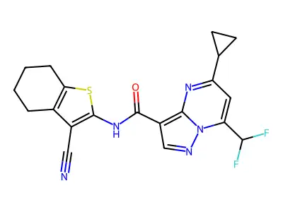 N-(3-cyano-4,5,6,7-tetrahydro-1-benzothiophen-2-yl)-5-cyclopropyl-7-(difluoromethyl)pyrazolo[1,5-a]pyrimidine-3-carboxamide structure