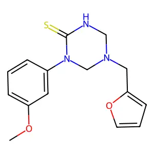 5-(Furan-2-ylmethyl)-1-(3-methoxyphenyl)-1,3,5-triazinane-2-thione structure