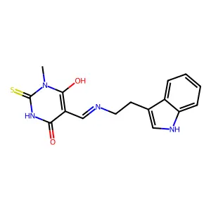 (5Z)-5-({[2-(1H-indol-3-yl)ethyl]amino}methylidene)-1-methyl-2-thioxodihydropyrimidine-4,6(1H,5H)-dione structure