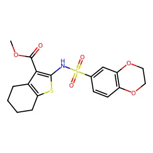 methyl 2-(2,3-dihydrobenzo[b][1,4]dioxine-6-sulfonamido)-4,5,6,7-tetrahydrobenzo[b]thiophene-3-carboxylate structure