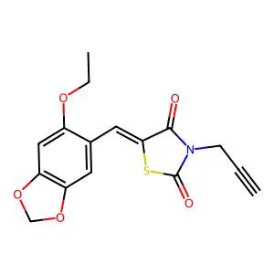 (5E)-5-[(6-ethoxy-1,3-benzodioxol-5-yl)methylidene]-3-(prop-2-yn-1-yl)-1,3-thiazolidine-2,4-dione structure
