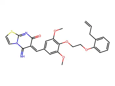 (6Z)-6-[[3,5-dimethoxy-4-[2-(2-prop-2-enylphenoxy)ethoxy]phenyl]methylidene]-5-imino-[1,3]thiazolo[3,2-a]pyrimidin-7-one structure