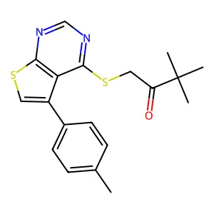 3,3-dimethyl-1-{[5-(4-methylphenyl)thieno[2,3-d]pyrimidin-4-yl]sulfanyl}butan-2-one structure