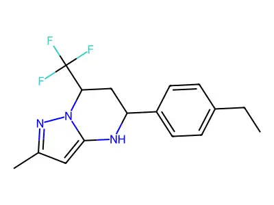 5-(4-ethylphenyl)-2-methyl-7-(trifluoromethyl)-4,5,6,7-tetrahydropyrazolo[1,5-a]pyrimidine structure