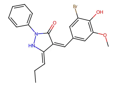 4-[(3-bromo-4-hydroxy-5-methoxyphenyl)methylidene]-2-phenyl-5-propylidenepyrazolidin-3-one structure