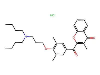 4H-1-Benzopyran-4-one, 2-(4-(3-(dibutylamino)propoxy)-3,5-dimethylbenzoyl)-3-methyl-, hydrochloride structure