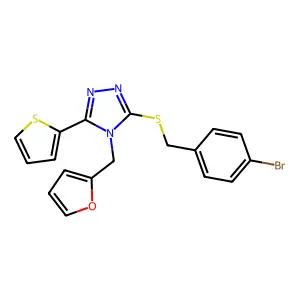 3-[(4-bromobenzyl)sulfanyl]-4-(furan-2-ylmethyl)-5-(thiophen-2-yl)-4H-1,2,4-triazole structure