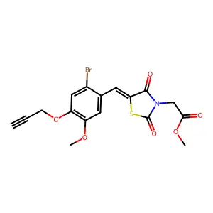 methyl {(5E)-5-[2-bromo-5-methoxy-4-(prop-2-yn-1-yloxy)benzylidene]-2,4-dioxo-1,3-thiazolidin-3-yl}acetate structure