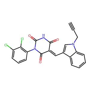 (5E)-1-(2,3-dichlorophenyl)-5-[(1-prop-2-ynylindol-3-yl)methylidene]-1,3-diazinane-2,4,6-trione structure