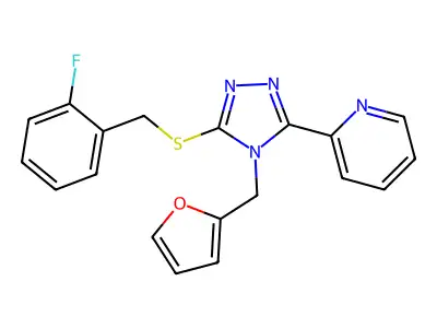2-[5-[(2-fluorophenyl)methylsulfanyl]-4-(furan-2-ylmethyl)-1,2,4-triazol-3-yl]pyridine structure