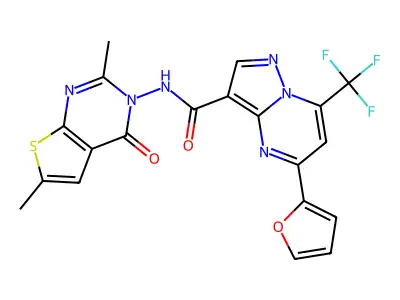 N-(2,6-Dimethyl-4-oxothieno[2,3-d]pyrimidin-3(4H)-yl)-5-(2-furanyl)-7-(trifluoromethyl)pyrazolo[1,5-a]pyrimidine-3-carboxamide structure