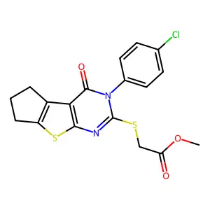 Methyl 2-{[11-(4-chlorophenyl)-12-oxo-7-thia-9,11-diazatricyclo[6.4.0.0,2,6]dodeca-1(8),2(6),9-trien-10-yl]sulfanyl}acetate structure