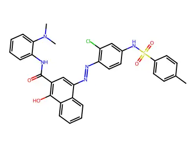 (4Z)-4-[[2-chloro-4-[(4-methylphenyl)sulfonylamino]phenyl]hydrazinylidene]-N-[2-(dimethylamino)phenyl]-1-oxonaphthalene-2-carboxamide structure