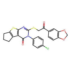 2-{[2-(1,3-benzodioxol-5-yl)-2-oxoethyl]sulfanyl}-3-(4-chlorophenyl)-3,5,6,7-tetrahydro-4H-cyclopenta[4,5]thieno[2,3-d]pyrimidin-4-one structure
