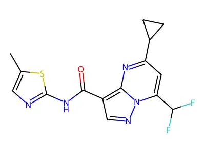 5-cyclopropyl-7-(difluoromethyl)-N-(5-methyl-1,3-thiazol-2-yl)pyrazolo[1,5-a]pyrimidine-3-carboxamide structure