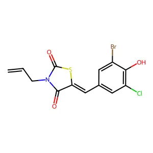 (5E)-5-(3-bromo-5-chloro-4-hydroxybenzylidene)-3-(prop-2-en-1-yl)-1,3-thiazolidine-2,4-dione structure